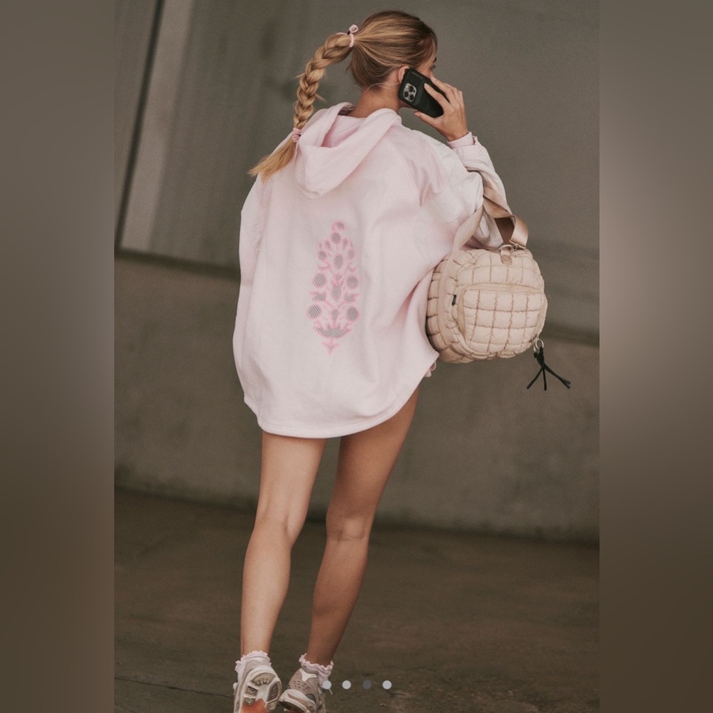 Free People Light Pink Hoodie with Floral Accent